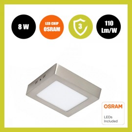 Plafón LED 8W Cuadrado Acero Inox - CCT - OSRAM CHIP DURIS E 2835