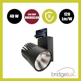 Foco LED 40W GRAZ Negro BRIDGELUX Chip Carril TRIFASICO CRI+92 - 3CCT